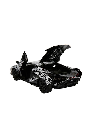 1:32 Sesli Ve Işıklı Rmz Hobby Keith Haring Serisi Die Cast Çek Bırak Model Araba - Siyah-beyaz Lamb