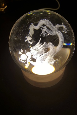 Dragon Ejderha 3d Led Işık Cam Küre Tek Renk Gece Lambası Feng Shui 8 Cm Mega Boy Koruyucu Çok Renkli