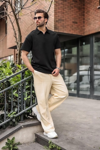 Madmext Siyah Polo Yaka Oversize Erkek Tişört E7185