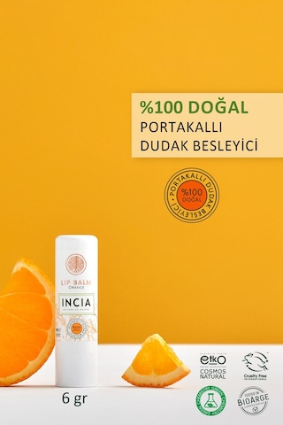 INCIA %100 Doğal Dudak Besleyici Portakal Bitkisel Nemlendirici Dudak Bakım Kremi 6 G