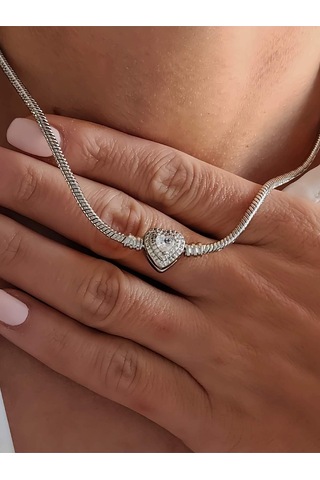 Eva Takı Store Prenses Taşlı Kalp Aşk Love Kolye Silver