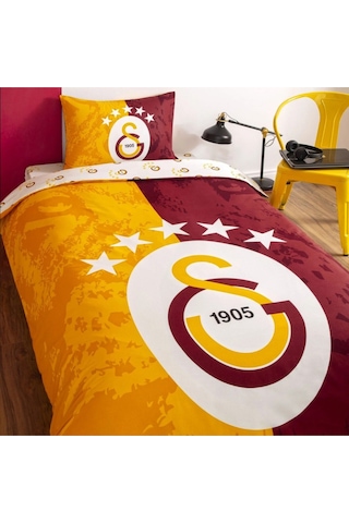 Lisanslı %100 Pamuk Çarşafı Lastikli Tek Kişilik Nevresim Takımı Galatasaray 5. Yıldız Sarı Kırmızı