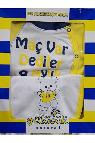 Taraftar Nakışlı 5'li Zıbın Seti Hastana Çıkış Seti Kutulu Fb Lacivert - Sarı