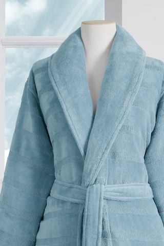 Sadem Organik Stripe Şal Yaka Bornoz Mavi