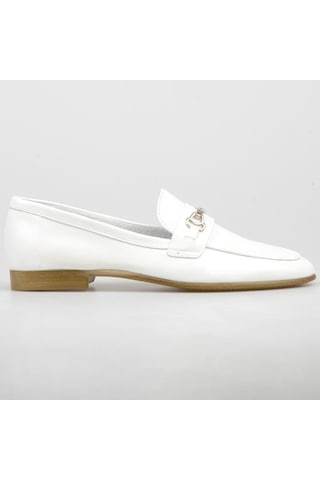 Toka Detaylı Loafer Kadın Ayakkabı Beyaz Deri