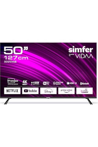 Simfer 50SFSV6B 4K Ultra HD 50" 127 Ekran Uydu Alıcılı VIDAA Smart LED TV