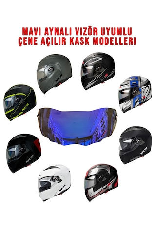 NCR Çene Açılır Kask Mavi Aynalı Vizör Camı 158 Standart