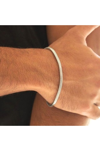 İtalyan Ezme Çelik Zincir Bileklik Silver Renk Çelik Bileklik Unisex Ürün Gri