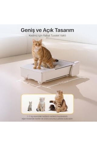 Ubpet Ucat C31 Açık Tasarımlı Akıllı Otomatik Kedi Tuvaleti Mobil Uygulama Kontrollü, Otomatik Temizleme, 38 Db Sessiz, Kum Sıçratma Önleyici Tente Hediyeli Açık Bej
