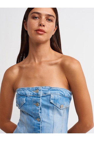 Dilvin 90525 Arka Bölümü Lastikli Mini Elbise-Mavi