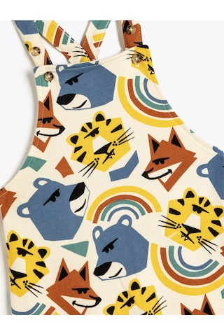 Koton Askılı Uzun Tulum Salopet Hayvanlar Baskı Detaylı Ekru Desenli 5wmb10167tk Ekru Desenli Ekru