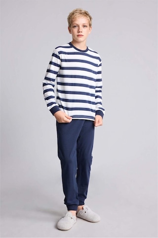 Defacto Çizgili Uzun Kollu Pijama Üstü Esnek Belli Uzun Pijama Altı 2li Pijama Takımı Erkek Çocuk I1188a826aunv135 Lacivert-nv135