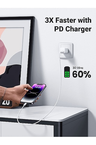 Ugreen Lightning To Usb-c 3a Pd Mfi Sertifikalı Hızlı Şarj Kablosu 1 M Beyaz