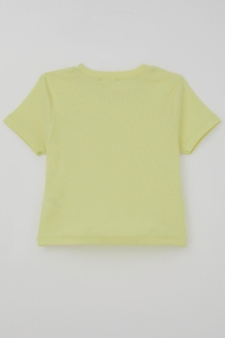 Breeze Kız Çocuk Crop Tişört Taşlı Fiyonk Baskılı 7-12 Yaş, Fıstık Yeşili