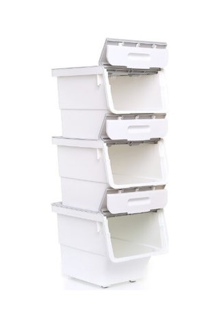 Motek Mt07 Tekerlekli Eşya Ve Erzak Kutusu 3katlı 3x12 Lt Organiz Beyaz - Gri