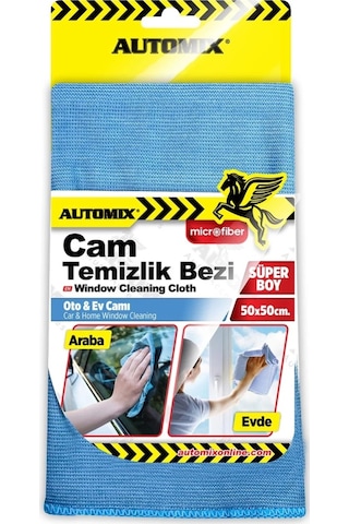 Automix Profesyonel Mikrofiber Cam Temizlik Havlusu Yüksek Emici Leke Bırakmaz 50X50 Cm Mavi