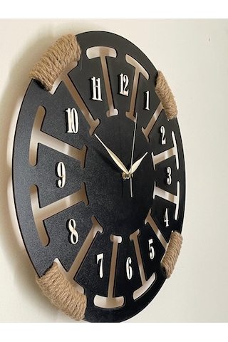 Ümra Lazer Rakamlı Ahşap Dekoratif Duvar Saati 40x40 Cm Siyah