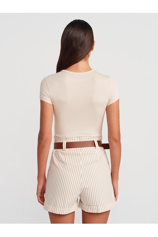 Dilvin 31104 Modal Crop Top-bej Bej