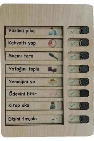 Ahşap Çocuk Günlük Rutin Checklist Kontrol Listesi