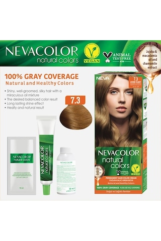 Nevacolor Natural Colors 7.3 Karamel Kumral - Kalıcı Krem Saç Boyası Seti