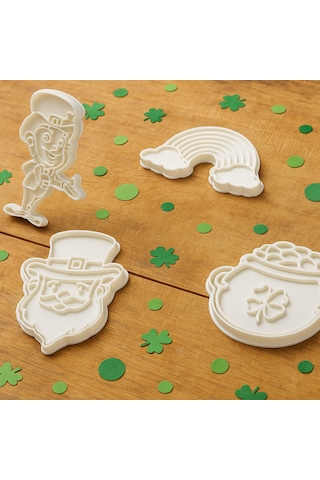 Şans Temalı Kurabiye Kalıbı Seti 4 Lü Set - Gökkuşağı, Şapka, Karakter, Kazan Beyaz