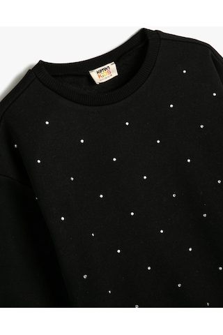Koton Sweatshirt Bisiklet Yaka Uzun Kollu Boncuk Detaylı Şardonlu Siyah 4wkg10719ak 4WKG10719AK999 Siyah