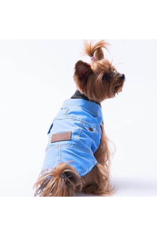 Açık Mavi Kot Desen Denim Look Kedi Köpek Gömleği - Kedi Köpek Kıyafeti