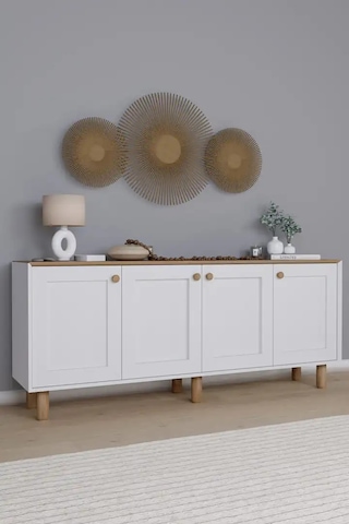 Bohem Serisi Natura Mat Beyaz - Açık Ceviz Konsol Açık Ceviz & Beyaz