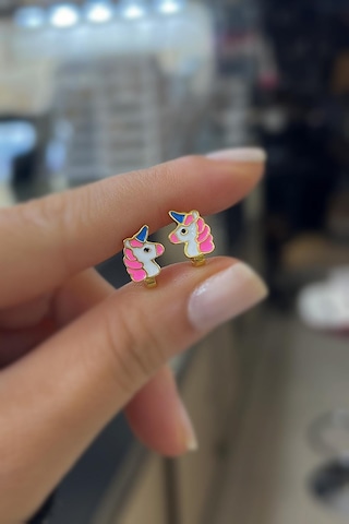 Gümüş Renkli Unicorn Çocuk Küpesi Diğer