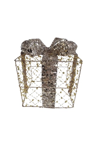 25x25 Cm Yılbaşı Hediye Paketi Metal Süs - Gold Gümüş Payetli Boncuklu Lüks Noel Ağaç Altı Dekorasyonu Diğer