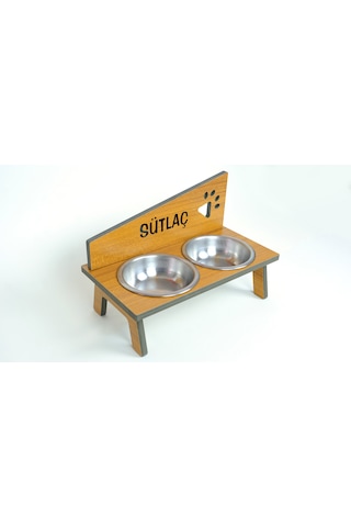 Realwood Suya Dayanıklı İsim Baskılı Çelik Kaseli Kedi Köpek Mama Stantı