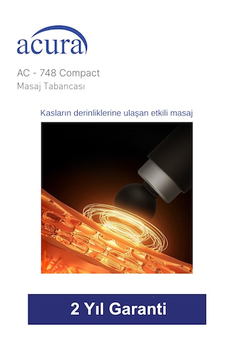 Ac-748 Compact 6 Kademeli 4 Başlıklı Masaj Tabancası Siyah