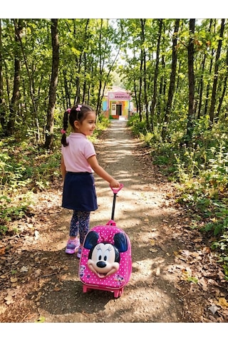 Çekçekli Miki Kız Anaokul Kreş Sırt Çantası Pembe-siyah