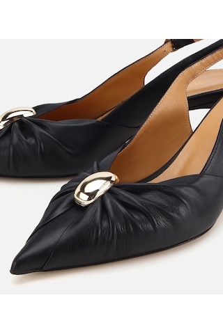 Hotiç Kadın Deri Siyah Gold Tokalı Arkası Açık Kısa Topuklu Stiletto 01ayh321440a100 01ayh321440a100