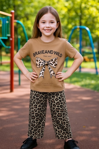 Kız Çocuk Yazlık İkili Takım Leopar Baskılı B46 Kahverengi