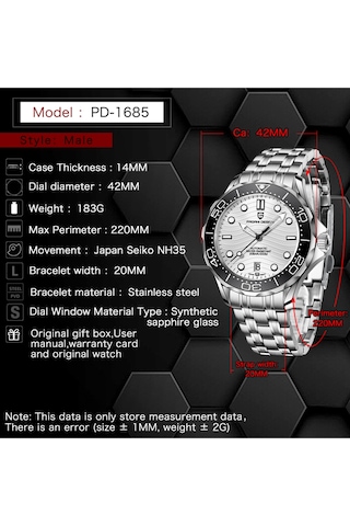 Pagani Design Pd-1685 Seamaster 42mm 200m Su Geçirmez Japon Nh35 Otomatik Mekanik Saat Safir Kristal Çelik Saat Siyah - Beyaz