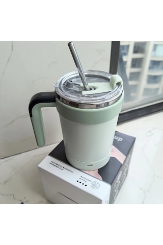 Motion003 Sıdajıa Taşınabilir Kahve Karıştırma Kupası Yeşil Samanlı Usb Şarj 350ml Manyetik Otomatik Karıştırma Elektrikli Kahve Tozu Demleme