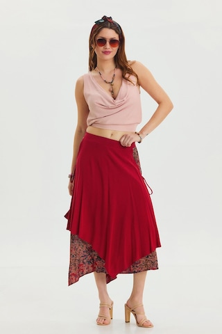 Bağlama Detaylı Beli Lastikli Salaş Etek Kırmızı