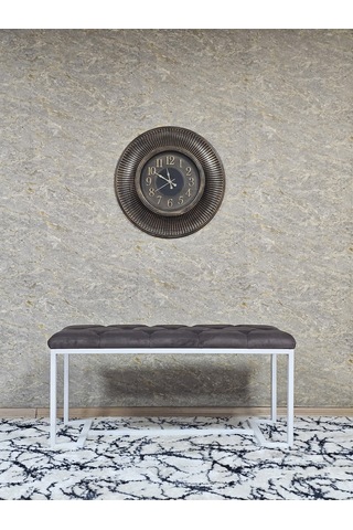 Zafir Beyaz Boyalı - L - Ayaklı 100 Cm X 38 Cm Oturak - Bench - Makyaj Taburesi - Makyaj Oturak Kahverengi