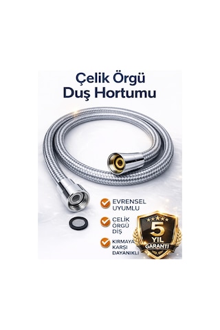150 Cm Çelik Örgülü Duş Hortumu 1/2 Bağlantı 360 Kırılmaz Paslanmaz Gri