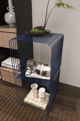 Miami Minimalist Metal Tel Yan Sehpa Modern Küp Yan Sehpa & Modüler Kitaplık Lacivert