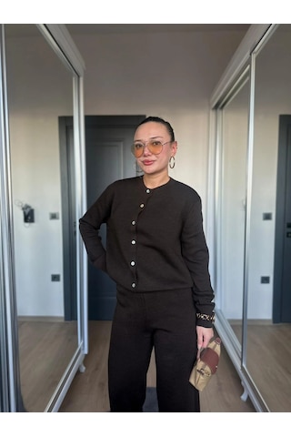 Keymoda Kadın Triko Hırka Koyu Kahve Kahverengi