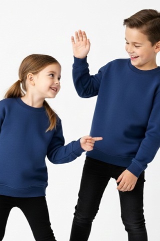 Zuzunga 2'li Basic Şardonlu Çocuk Sweatshirt Haki - Lacivert 9003