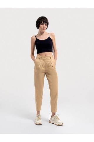 Slouchy Fit Kadın Pantolon Bej