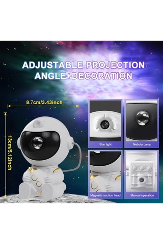 Honeybeeshop Beyaz Yükseltilmis Galaksi Projeksiyon Gece Lambasi Uzay Roketi Astronot Yildizli Projektör Kumandali Ev Dekorasyon Yatak Odasi Noel Dogum Gunu Beyaz