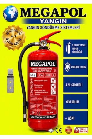 6 Kg Tozlu Yangın Tüpü, Yangın Söndürme Cihazı, Yangın Söndürme, Yangın Söndürüc. Yangın Tüpü.