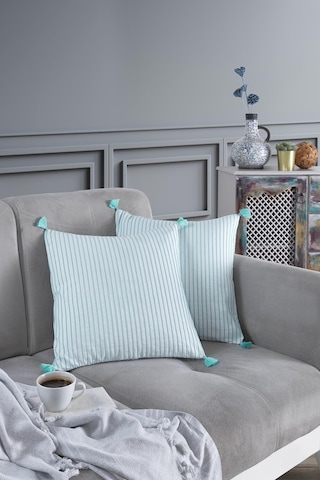 Maisonart Pompoms 2'li Dekoratif Kırlent Kılıfı Yastık Kılıfı %100 Pamuklu 44x44 Cm Mint