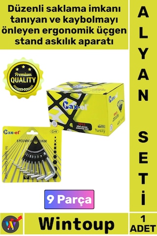 Alyan Crv Çelik Dayanıklı Isı İşlem Görmüş Üçgen Stand Askılık Mini Boy 9 Parça Alyan Anahtar Seti Çok Renkli
