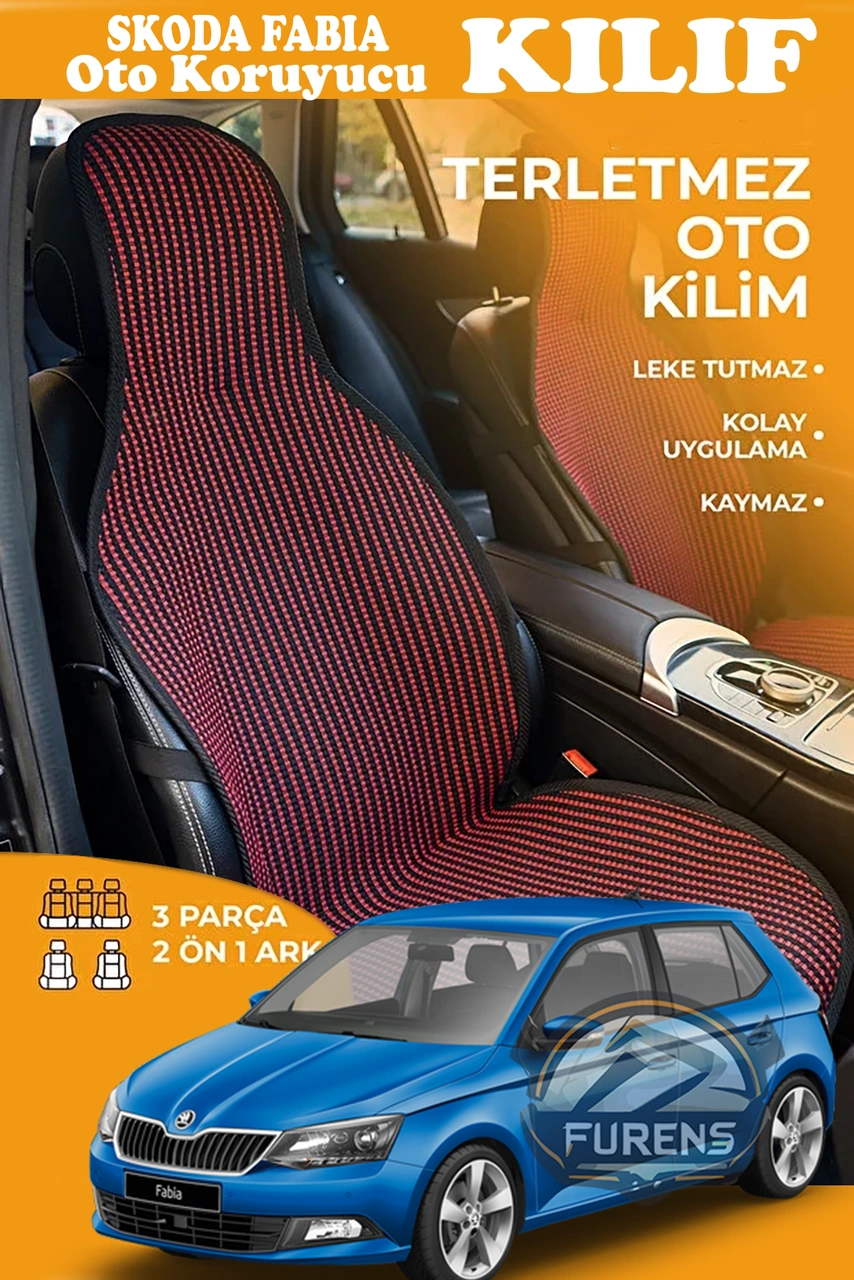 Skoda Fabia Uyumlu Kırmızı Prestij Serisi Dokuma Kumaş Oto Koltuk Kılıfı Ön Tam Arka Alt