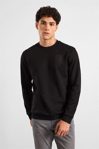 Süvari Siyah Regular Düz Baskılı İnterlok Bisiklet Yaka Cepsiz Sweatshirt Ssw2013700006-s09
